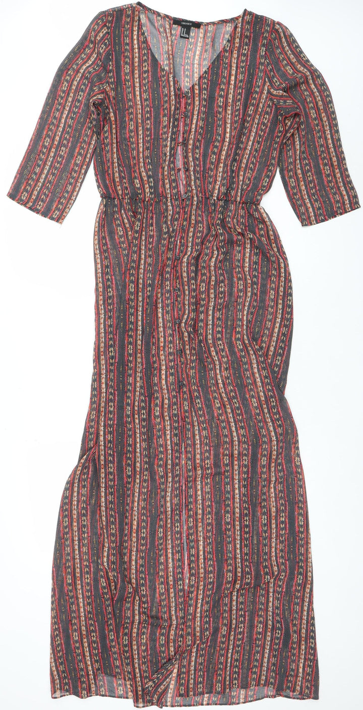 Forever 21 Women’s Multicoloured Bohemian Midi Shirt Dress M