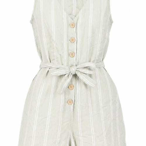 Mango Women Beige Striped Linen Viscose Tie Front Sleeveless Playsuit XS