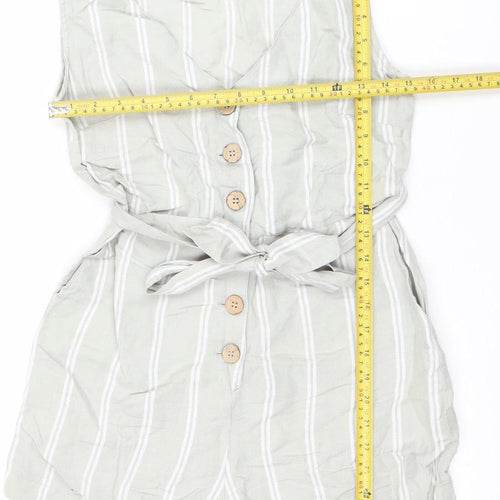 Mango Women Beige Striped Linen Viscose Tie Front Sleeveless Playsuit XS