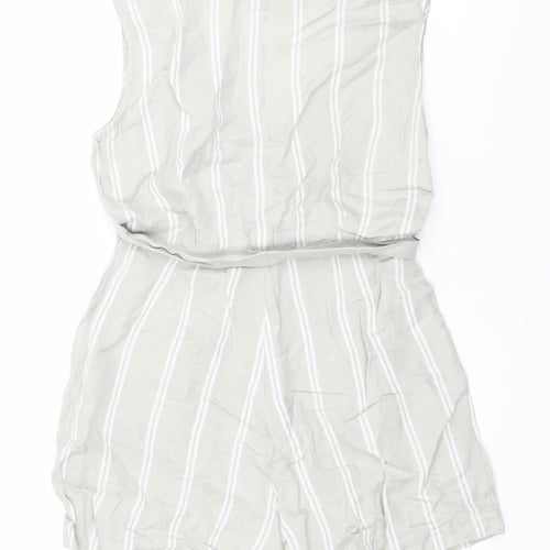 Mango Women Beige Striped Linen Viscose Tie Front Sleeveless Playsuit XS