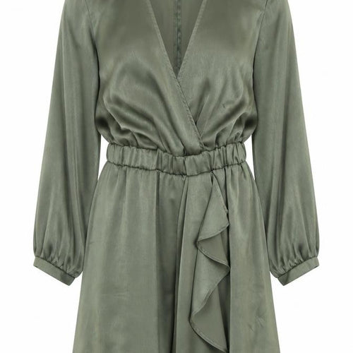 Zara Women Khaki Green Long Sleeve V-Neck Playsuit Size 8 Polyester