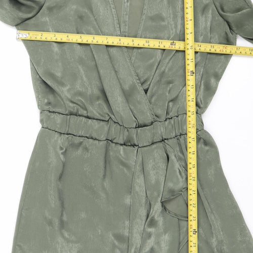 Zara Women Khaki Green Long Sleeve V-Neck Playsuit Size 8 Polyester