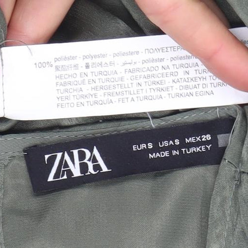 Zara Women Khaki Green Long Sleeve V-Neck Playsuit Size 8 Polyester