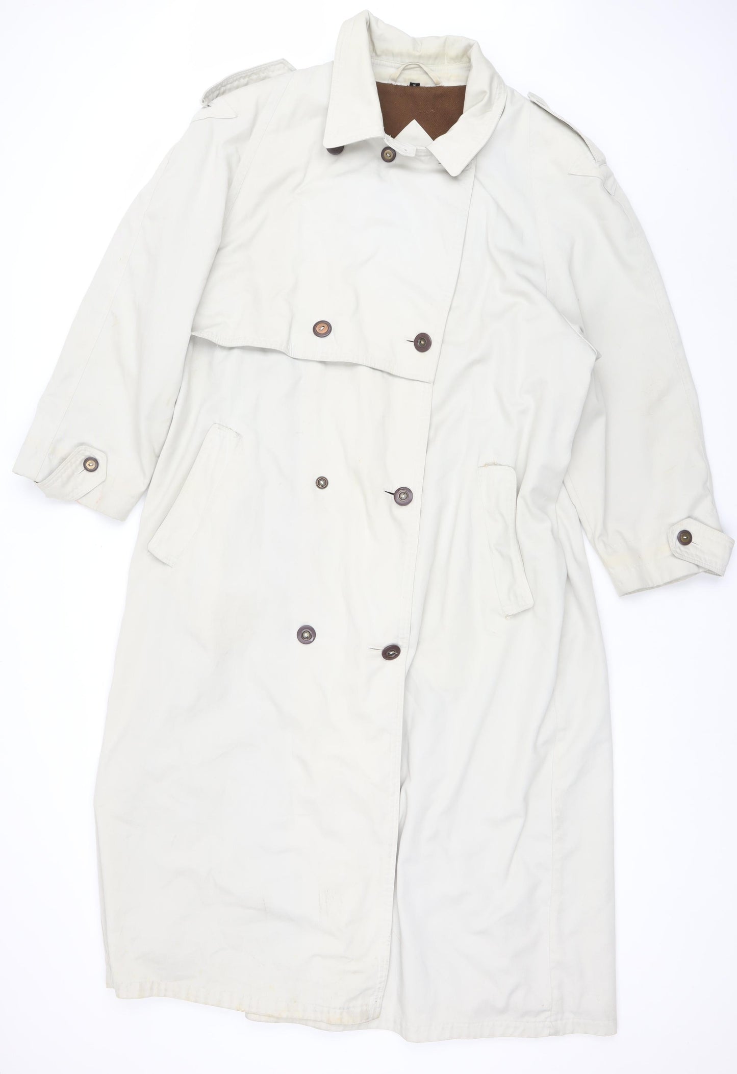 Nuage Women’s Beige Long Trench Coat Size 18 Lined Button Classic