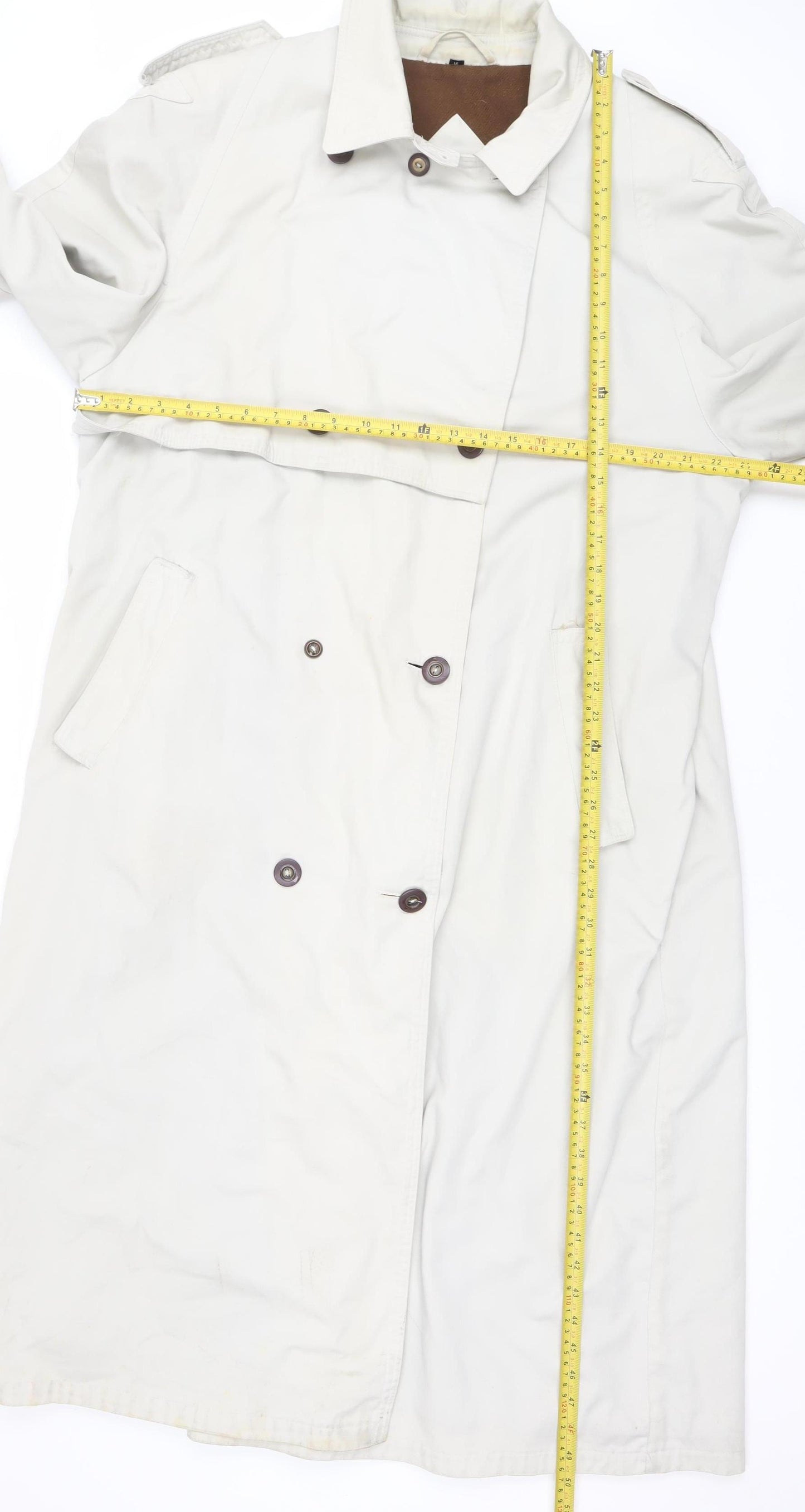 Nuage Women’s Beige Long Trench Coat Size 18 Lined Button Classic