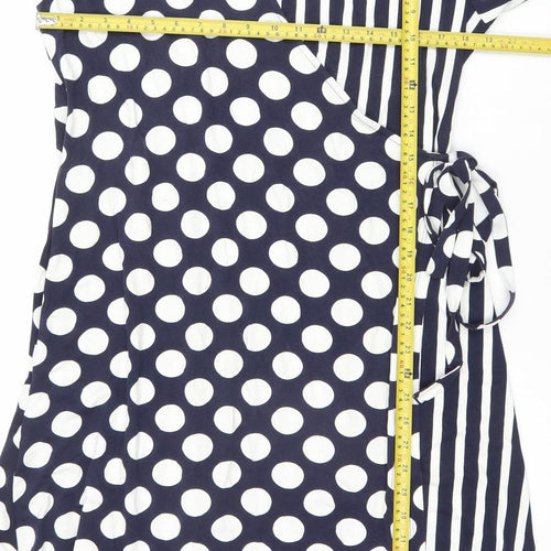 Gallery Women’s Blue Polka Dot Wrap Dress Size 16 V-Neck Jersey