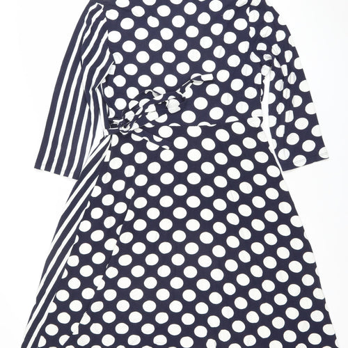 Gallery Women’s Blue Polka Dot Wrap Dress Size 16 V-Neck Jersey