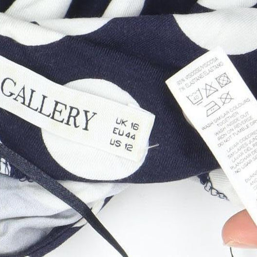 Gallery Women’s Blue Polka Dot Wrap Dress Size 16 V-Neck Jersey