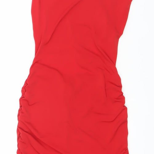 Flounce London Women’s Red Size 10 Ruched Bodycon Party Dress