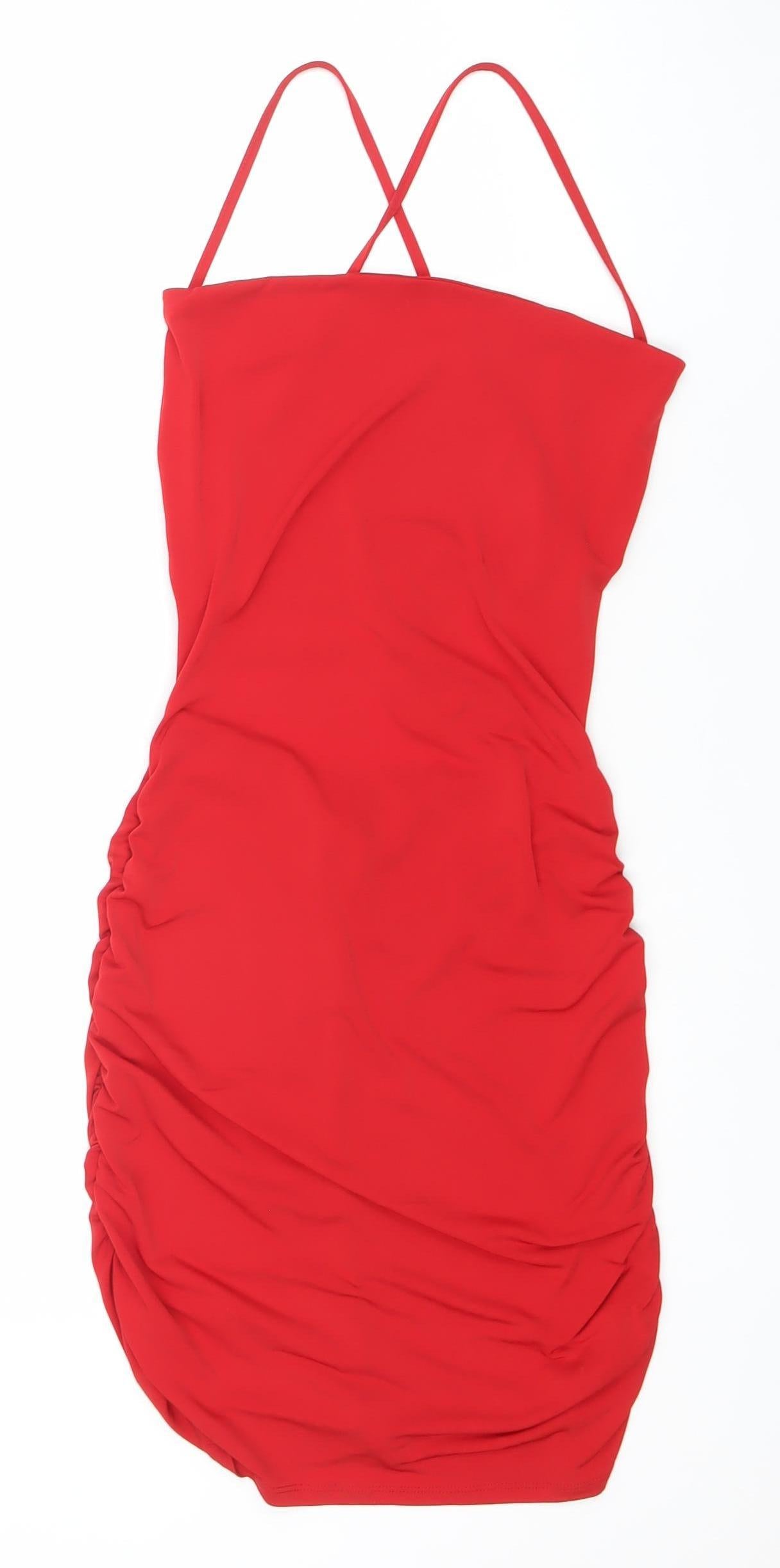 Flounce London Women’s Red Size 10 Ruched Bodycon Party Dress