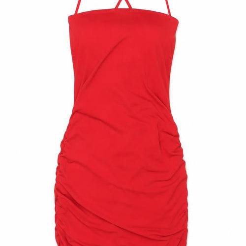 Flounce London Women’s Red Size 10 Ruched Bodycon Party Dress
