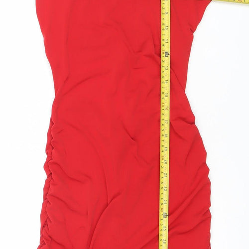 Flounce London Women’s Red Size 10 Ruched Bodycon Party Dress