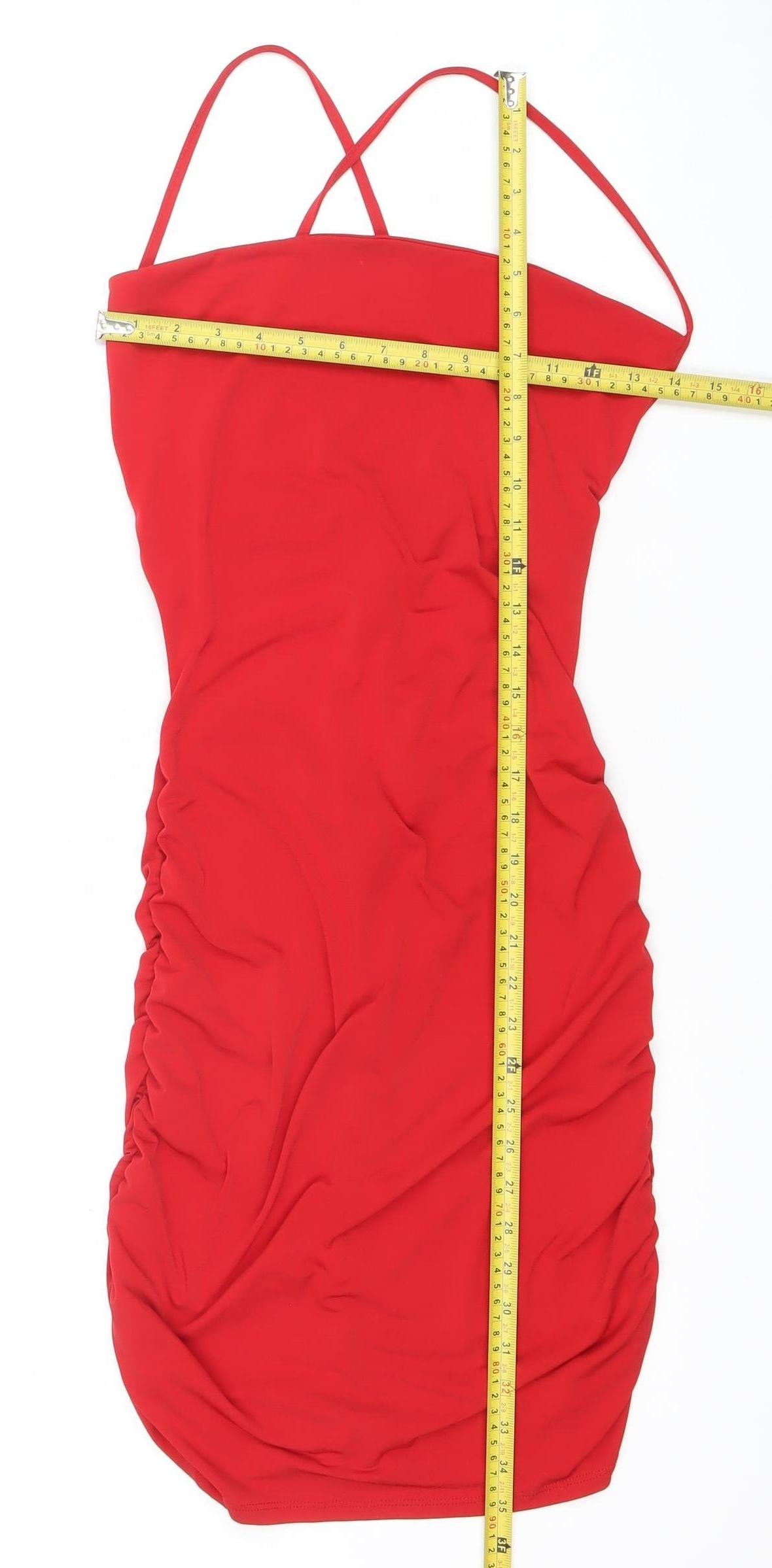 Flounce London Women’s Red Size 10 Ruched Bodycon Party Dress