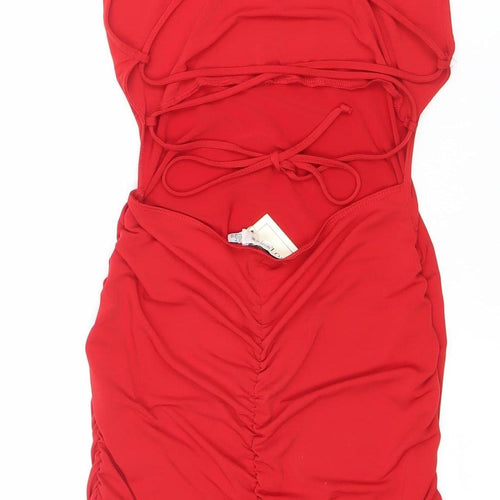 Flounce London Women’s Red Size 10 Ruched Bodycon Party Dress