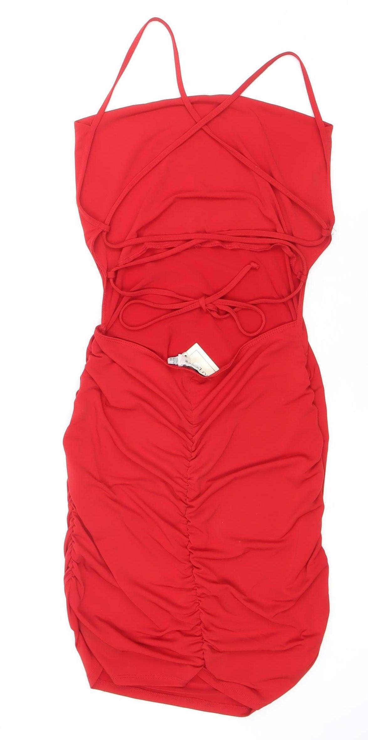 Flounce London Women’s Red Size 10 Ruched Bodycon Party Dress