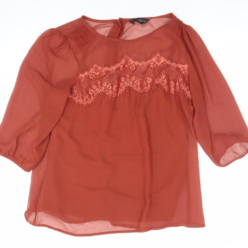 Dorothy Perkins Women’s Brown Chiffon Lace Tunic Blouse Size 12