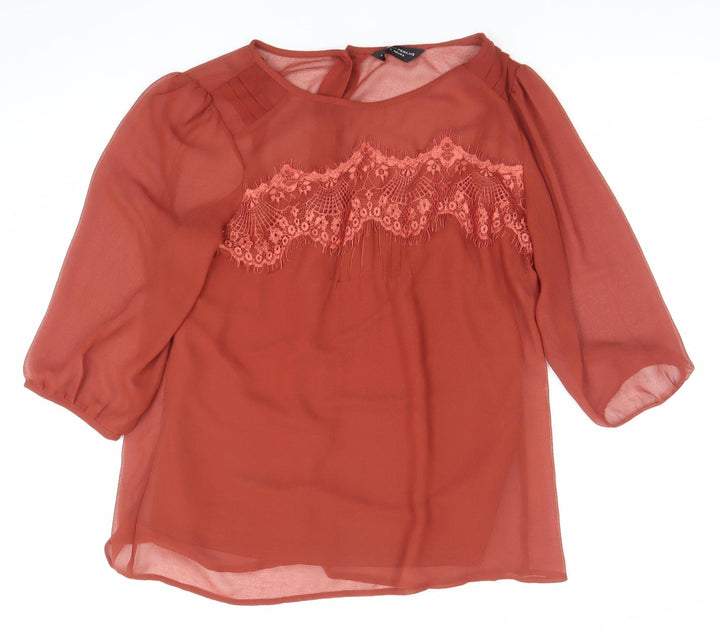 Dorothy Perkins Women’s Brown Chiffon Lace Tunic Blouse Size 12