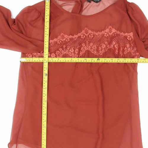 Dorothy Perkins Women’s Brown Chiffon Lace Tunic Blouse Size 12