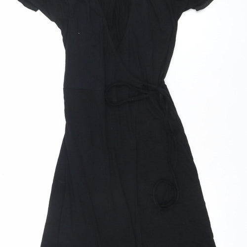 Topshop Women’s Black V-Neck Wrap Midi Dress Size 8