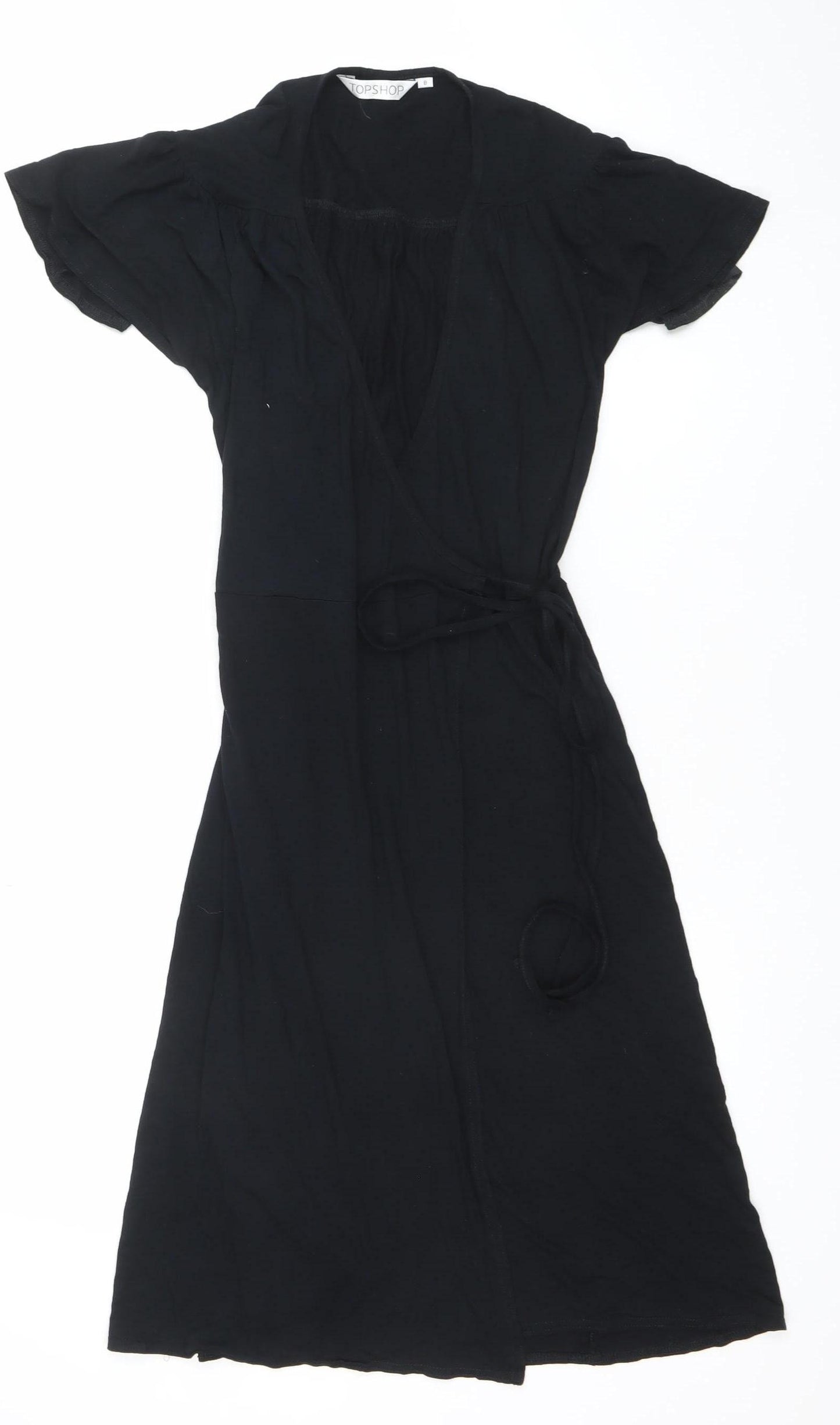 Topshop Women’s Black V-Neck Wrap Midi Dress Size 8