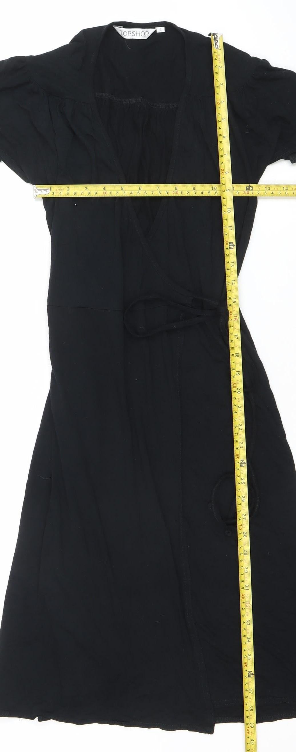 Topshop Women’s Black V-Neck Wrap Midi Dress Size 8