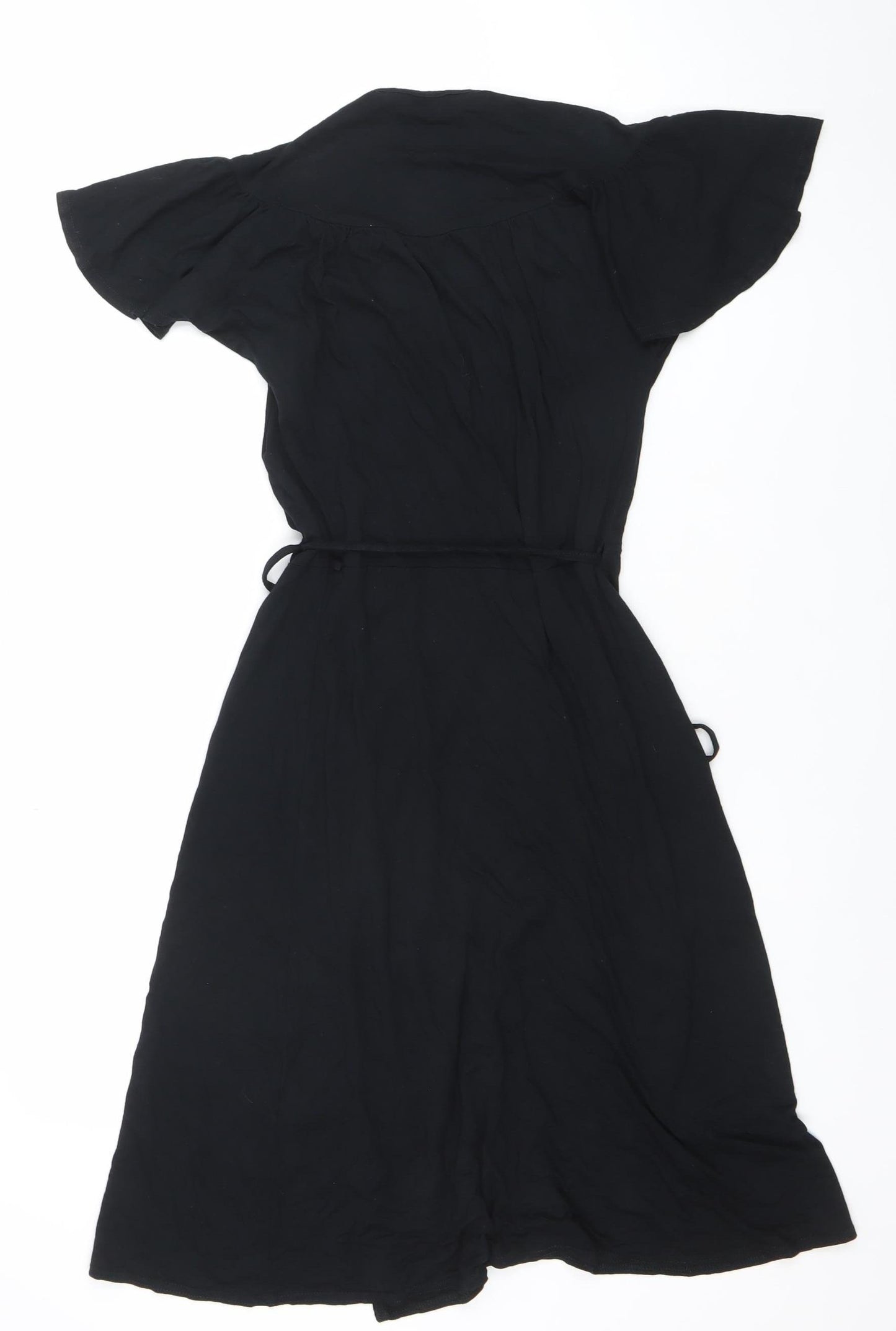 Topshop Women’s Black V-Neck Wrap Midi Dress Size 8