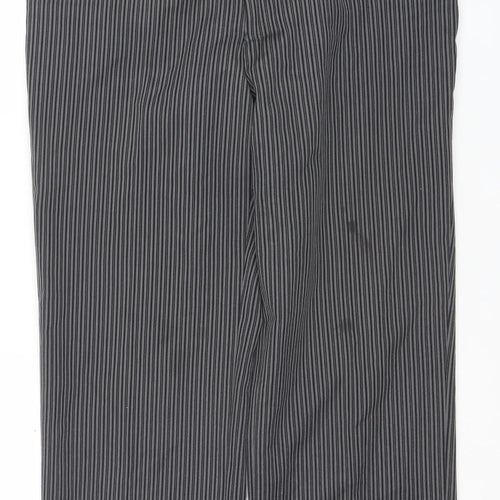 Harvey Malcolm Mens Grey Striped Wool Blend Regular Trousers 36in Waist