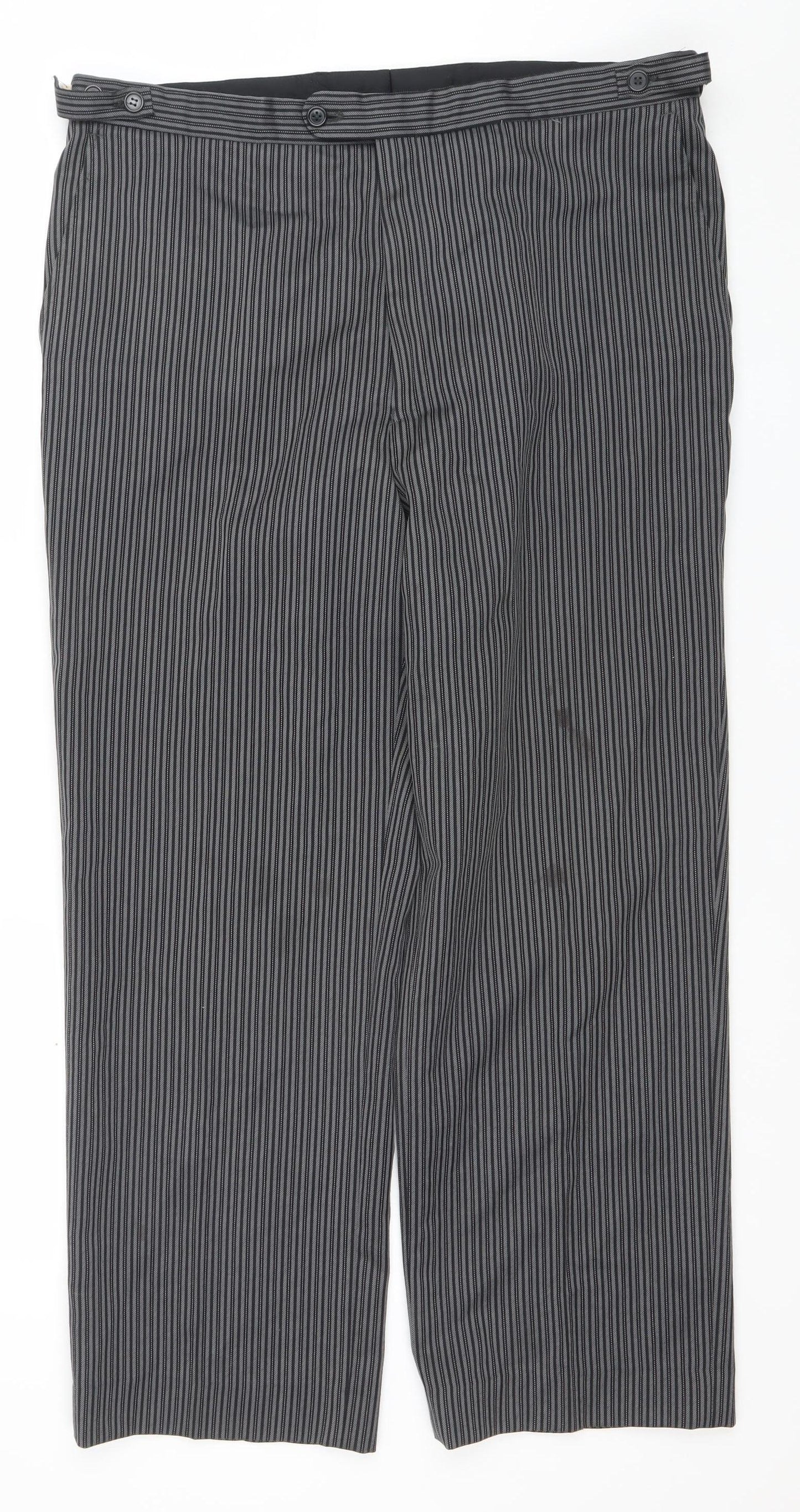 Harvey Malcolm Mens Grey Striped Wool Blend Regular Trousers 36in Waist