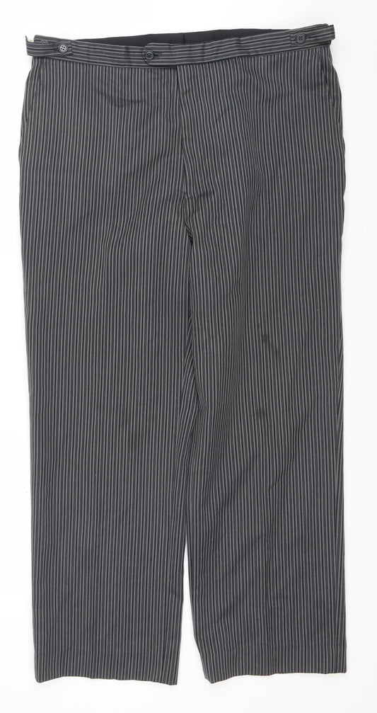 Harvey Malcolm Mens Grey Striped Wool Blend Regular Trousers 36in Waist