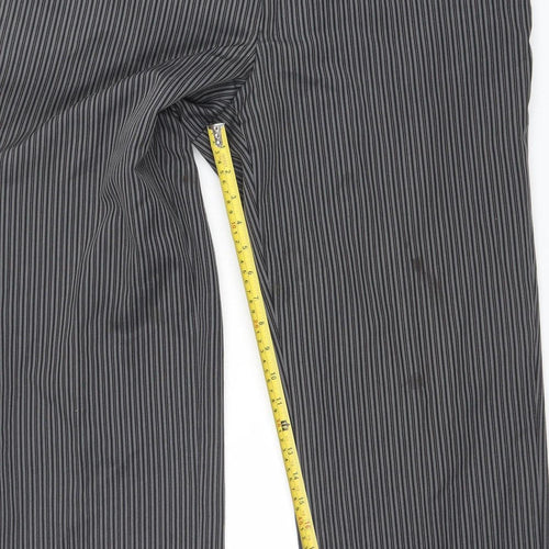 Harvey Malcolm Mens Grey Striped Wool Blend Regular Trousers 36in Waist