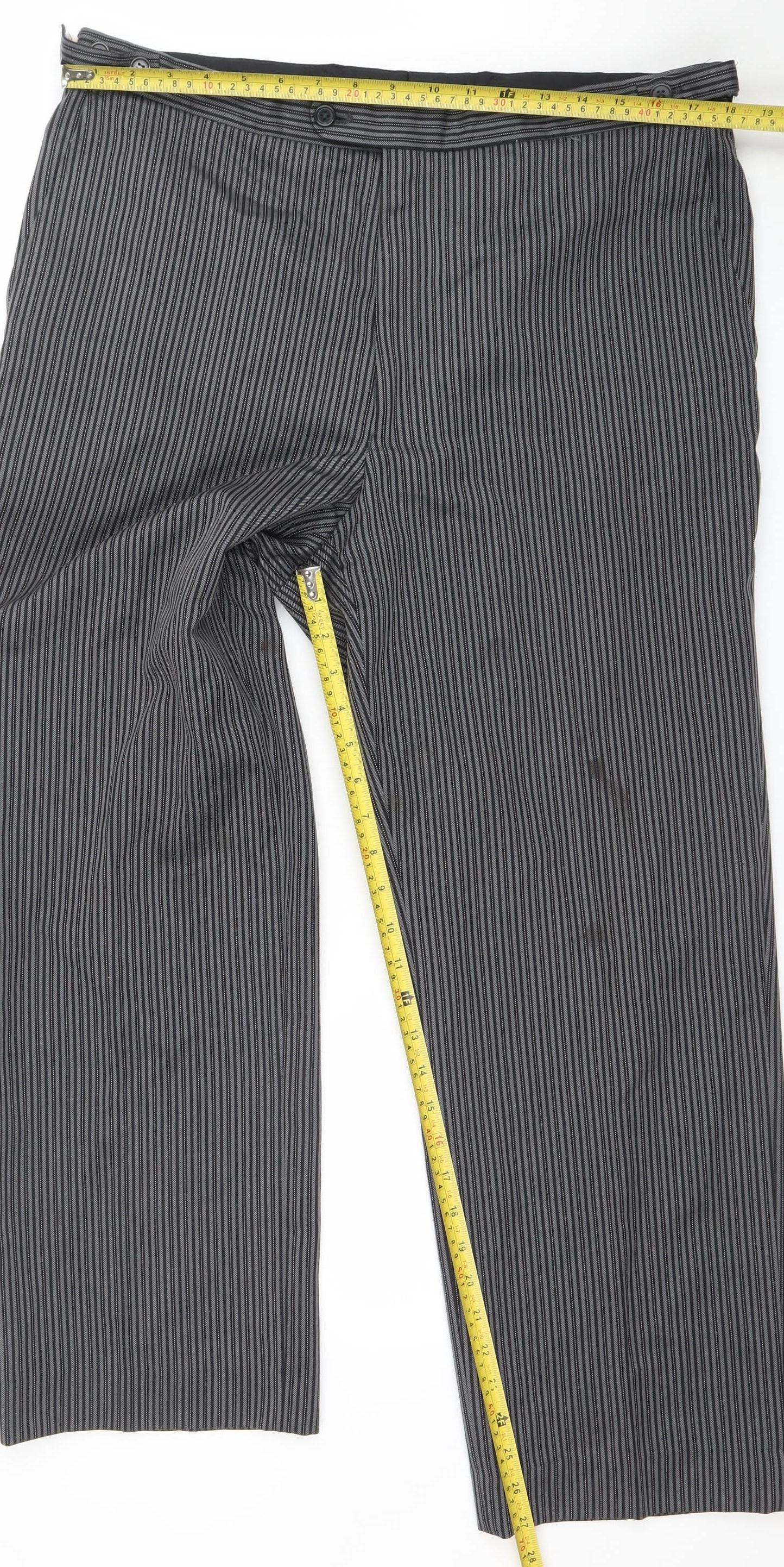 Harvey Malcolm Mens Grey Striped Wool Blend Regular Trousers 36in Waist