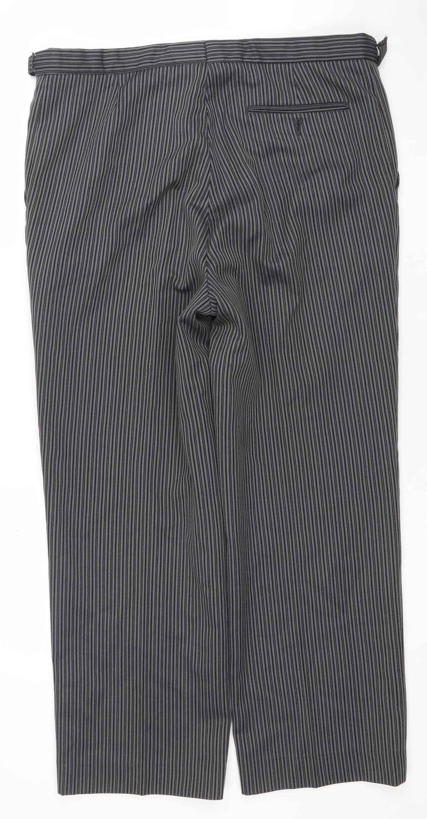 Harvey Malcolm Mens Grey Striped Wool Blend Regular Trousers 36in Waist