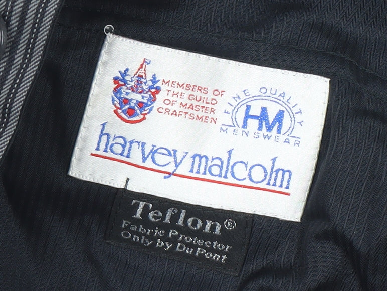 Harvey Malcolm Mens Grey Striped Wool Blend Regular Trousers 36in Waist