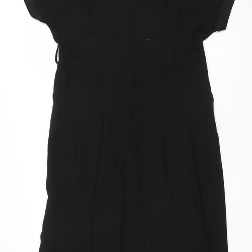 Next Women Black Jumpsuit Size 16 Regular Fit Short Sleeve Zip Back