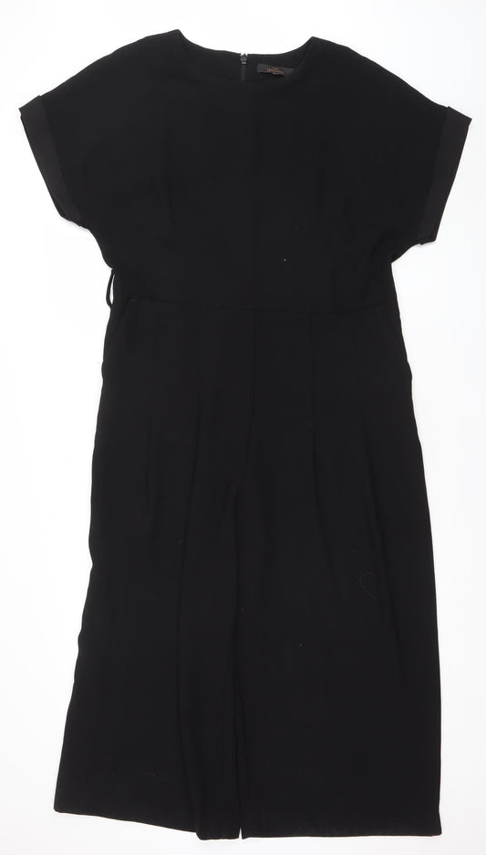 Next Women Black Jumpsuit Size 16 Regular Fit Short Sleeve Zip Back