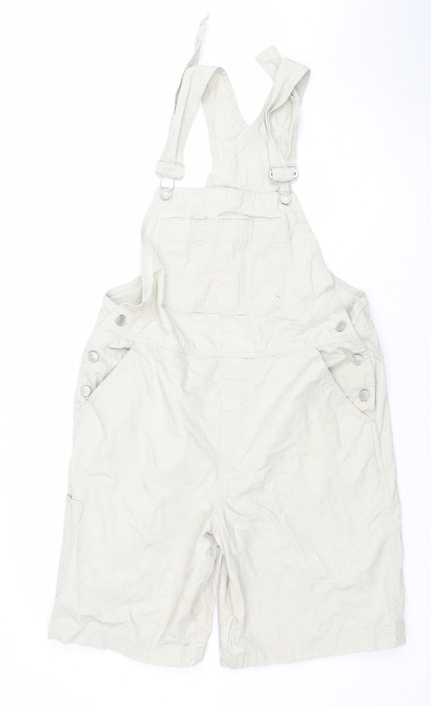 Savvy Women Beige Cotton Dungaree Playsuit L Adjustable Straps Pockets