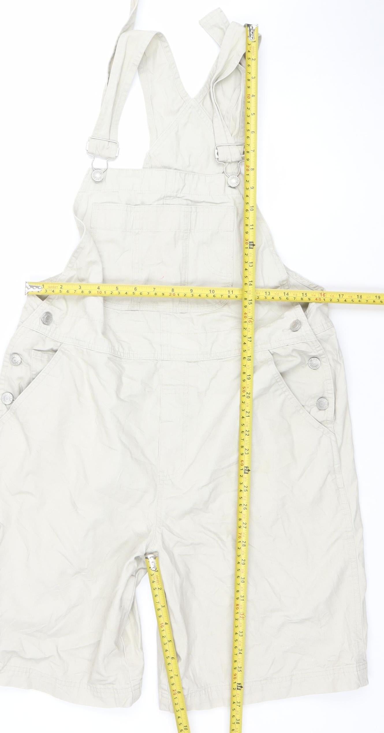 Savvy Women Beige Cotton Dungaree Playsuit L Adjustable Straps Pockets