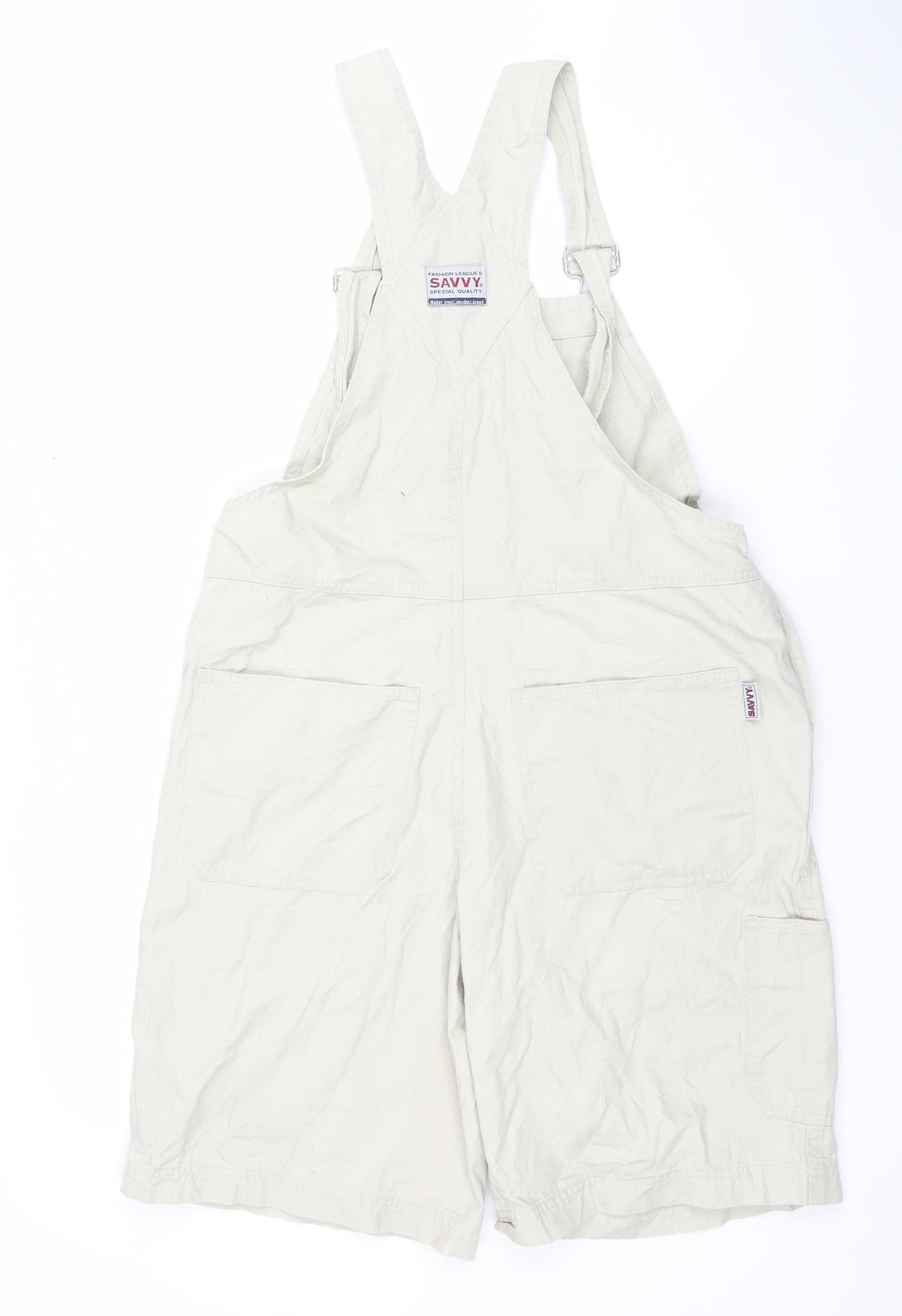 Savvy Women Beige Cotton Dungaree Playsuit L Adjustable Straps Pockets