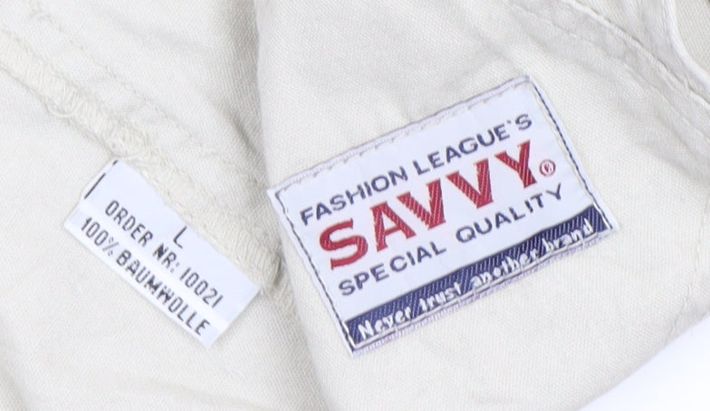 Savvy Women Beige Cotton Dungaree Playsuit L Adjustable Straps Pockets