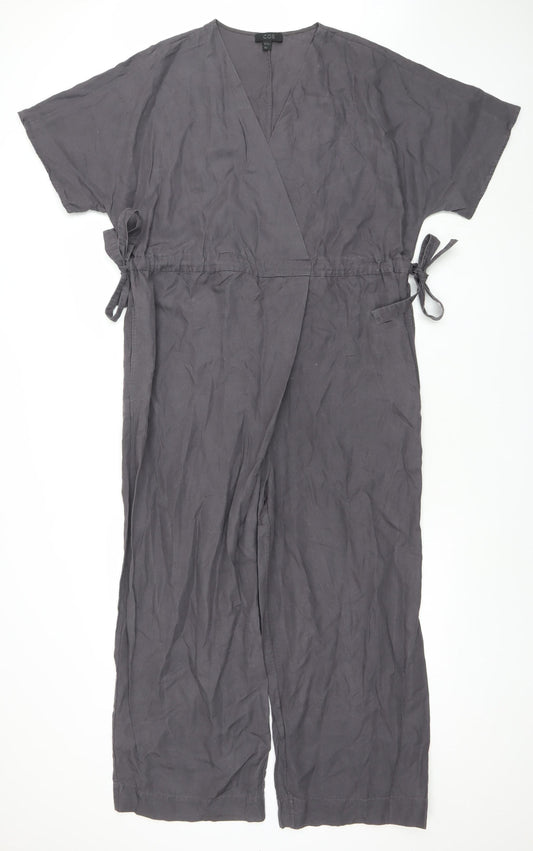 COS Womens Grey Linen Blend Wrap Jumpsuit Size XS UK 8 Short Sleeve Tied Waist
