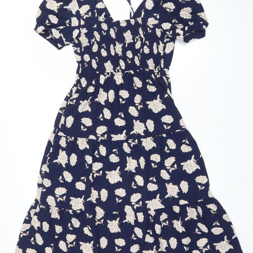 Monteau Los Angeles Women Blue Floral Fit & Flare Dress XS
