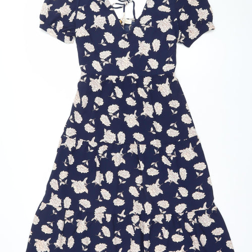 Monteau Los Angeles Women Blue Floral Fit & Flare Dress XS