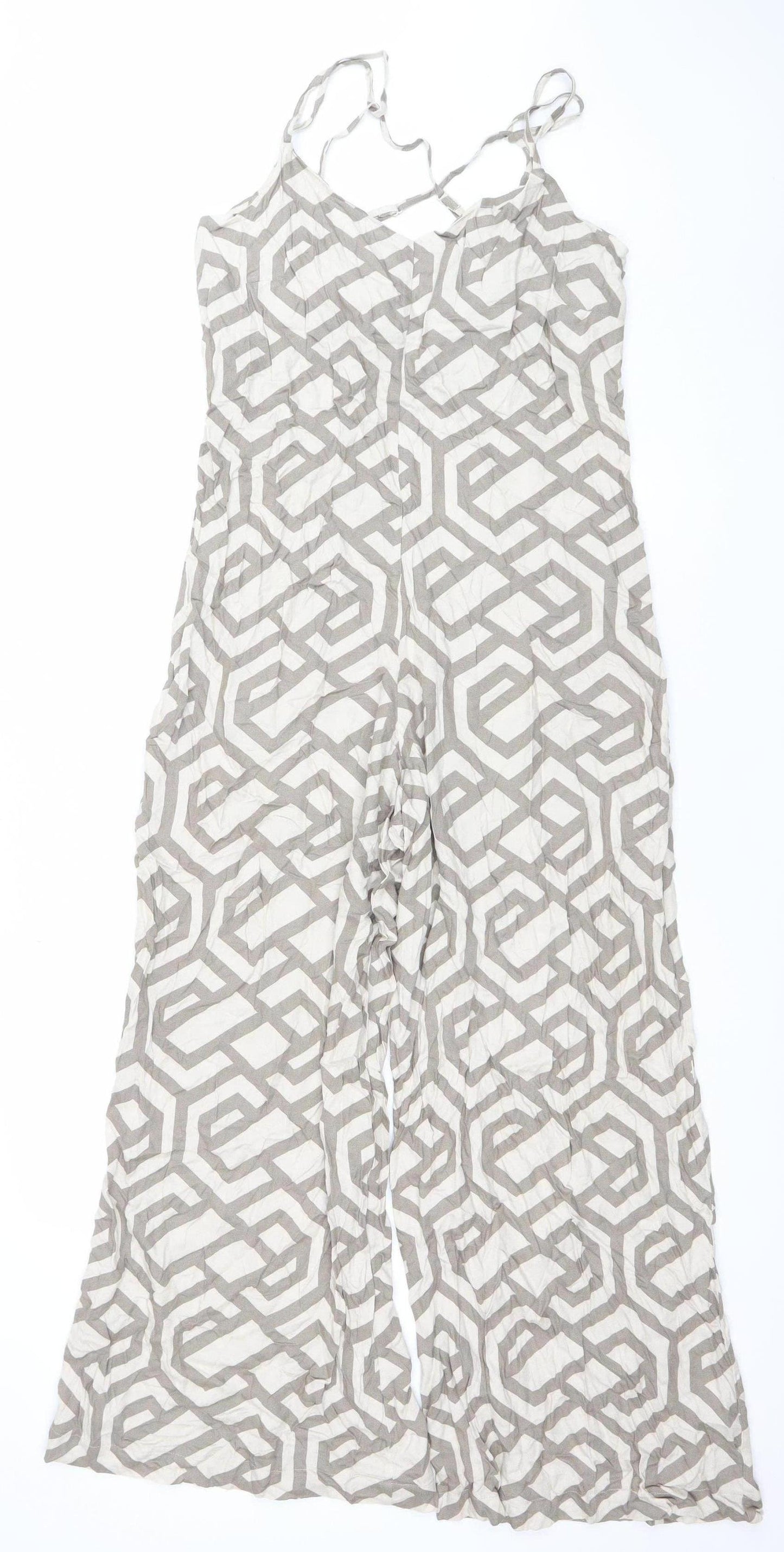 Apricot Women Beige Geometric Wide-Leg Strappy Jumpsuit XS