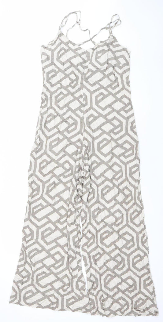 Apricot Women Beige Geometric Wide-Leg Strappy Jumpsuit XS