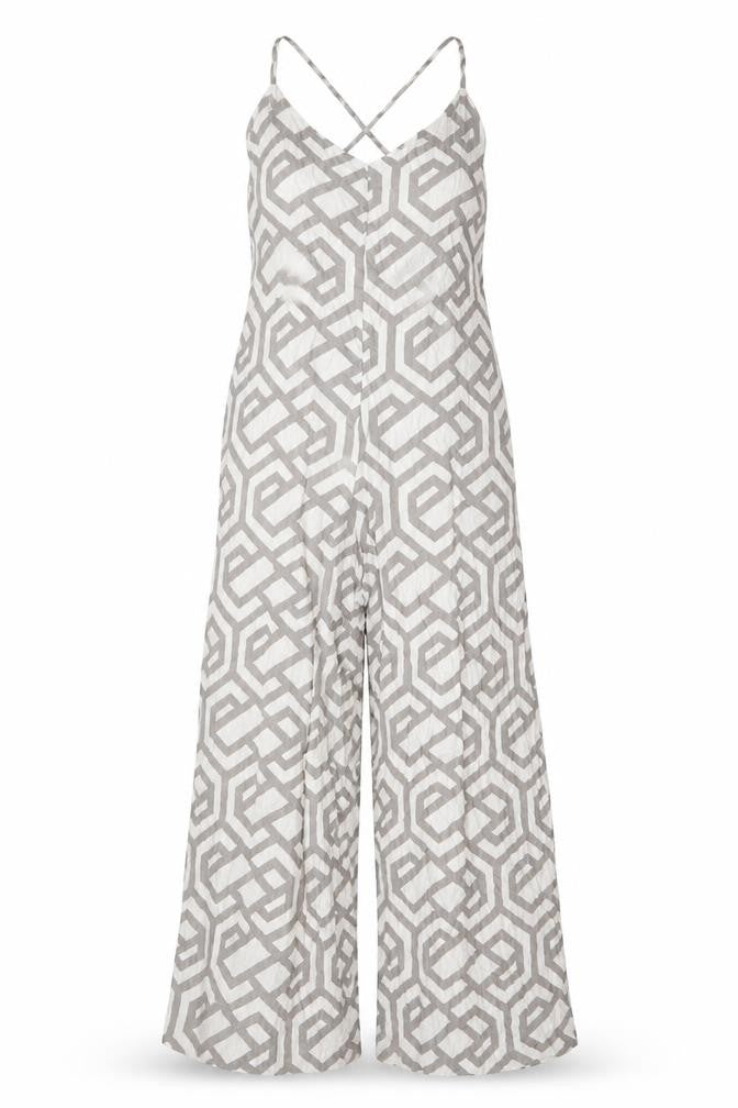 Apricot Women Beige Geometric Wide-Leg Strappy Jumpsuit XS
