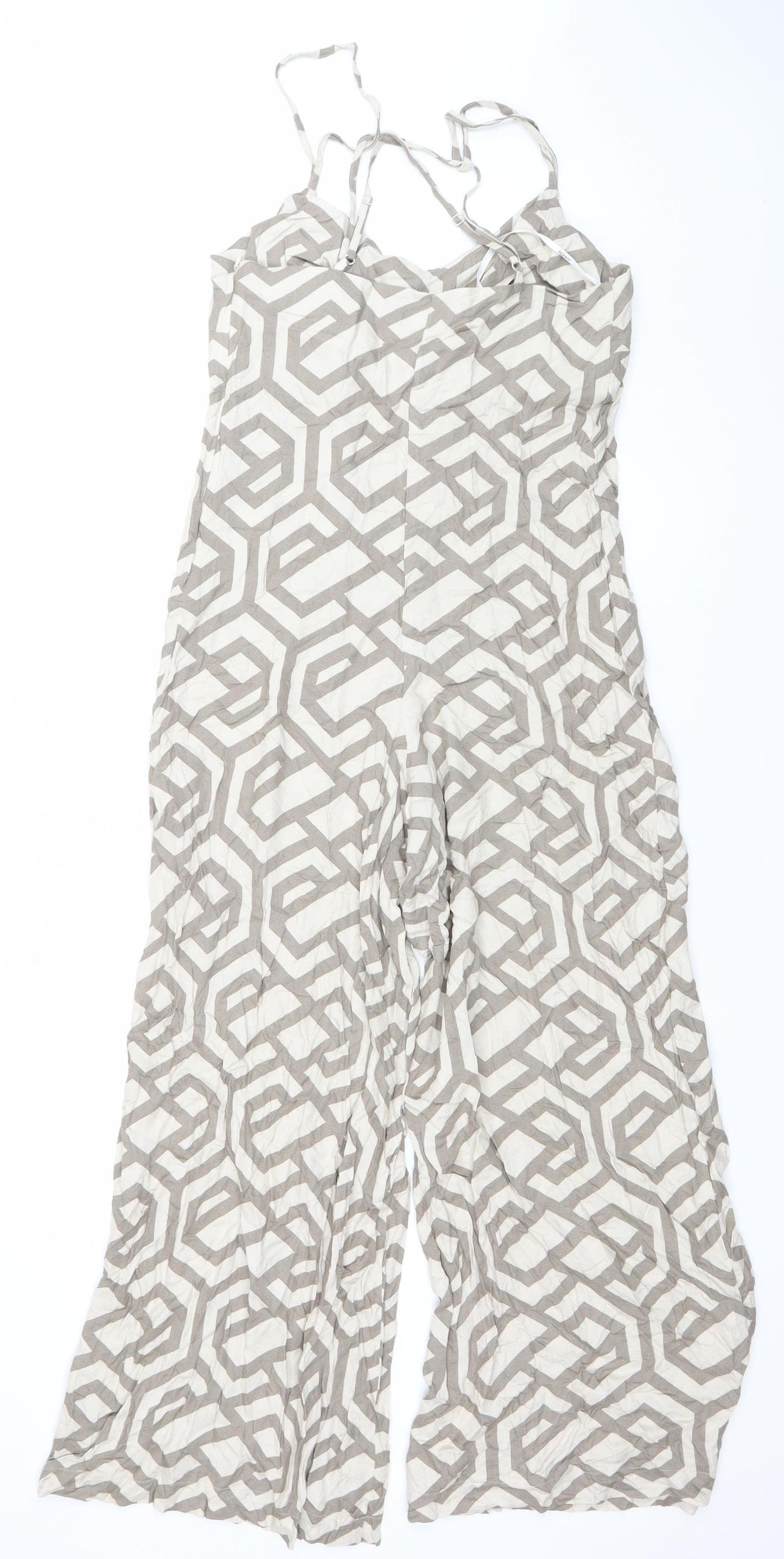 Apricot Women Beige Geometric Wide-Leg Strappy Jumpsuit XS