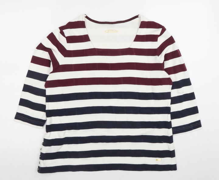 Gerry Weber Women’s Multicoloured Striped 3/4 Sleeve Cotton Stretch Top Size 16