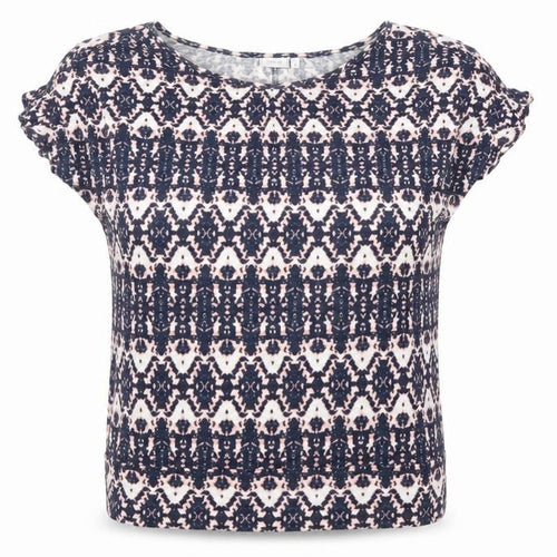 Fransa Women's Blue Geometric Viscose Short Sleeve T-Shirt L