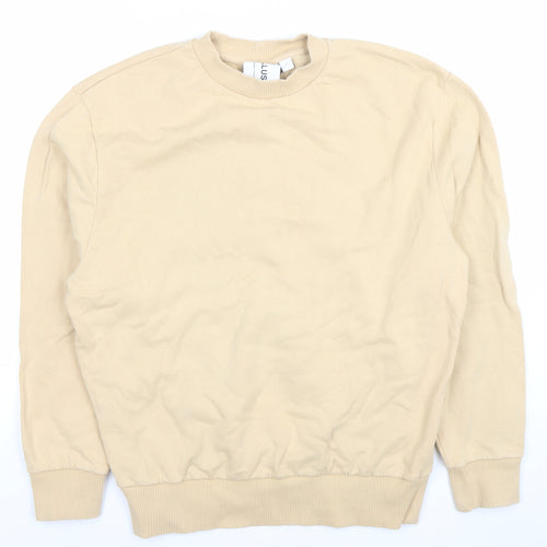 Collusion Women Beige Crew Neck Pullover Sweatshirt Size S 100% Cotton