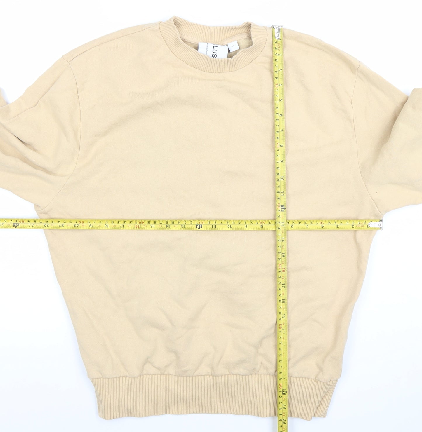Collusion Women Beige Crew Neck Pullover Sweatshirt Size S 100% Cotton